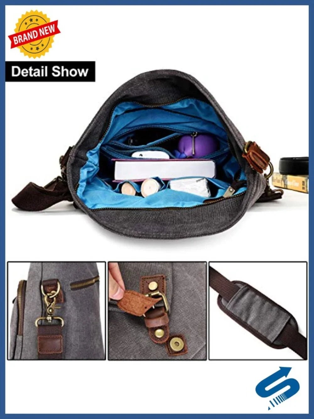 Genuine Leather Canvas Crossbody Bag for Women Shoulder Bag Hobo Totes